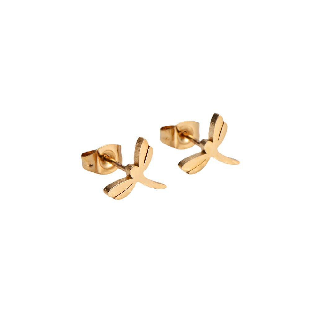 Women Minimalist Geometric Metal Butterfly Chinese Zodiac Animal Stainless Steel Stud Earrings