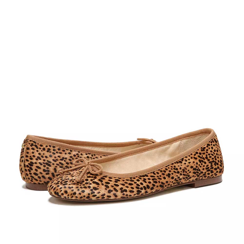 Leopard Faux Suede Round Toe Flat Bow Inlay Ballet Shoes Nicepairs