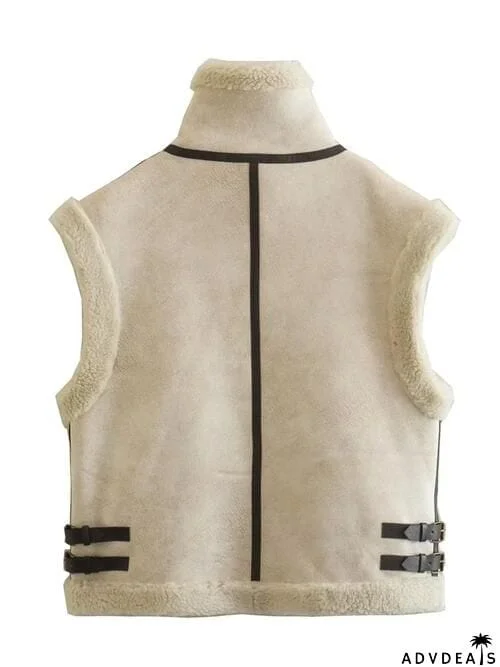 Contrast Zip Up Fleece Vest