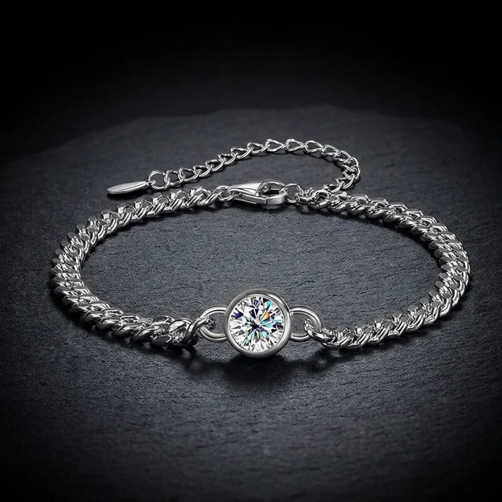 JiStones Celestial Moissanite Bubble Bracelet &ndash; S925 Sterling Silver Minimalist Chain Lustrous White Gold (Includes GRA Certificate & Authenticity Card)-Solitaire 1.0 Carat