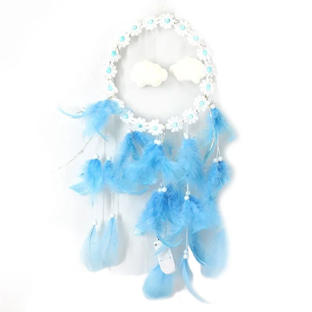 LED Flower Cloud Feather Dreamcatcher String Light Decorative Lamp (Blue)