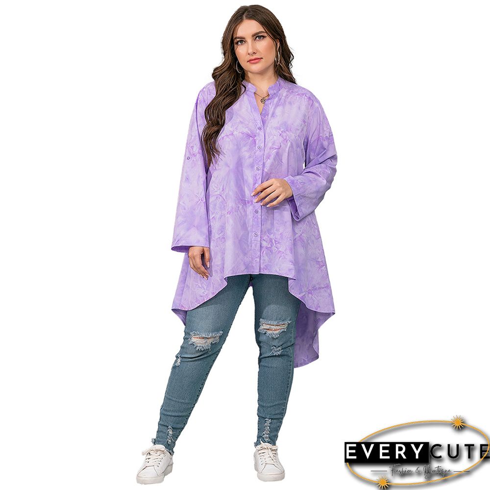 Light Purple Irregular Tie Dye Plus Size Blouse
