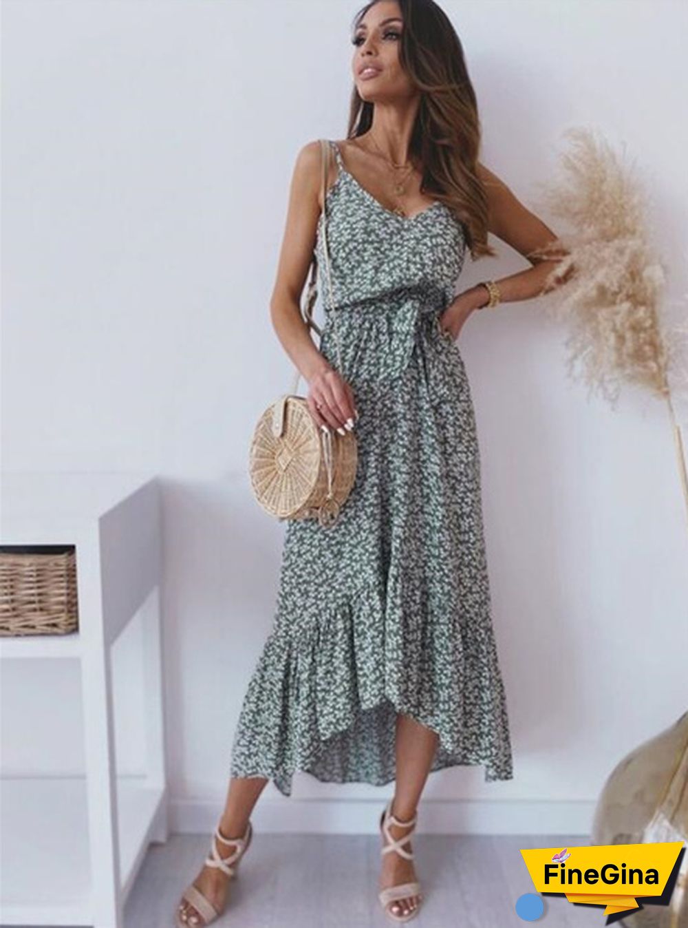 Women Fashion Backless Summer Long Dress Floral Printed Spaghetti Strap Bohemian Maxi Dresses
