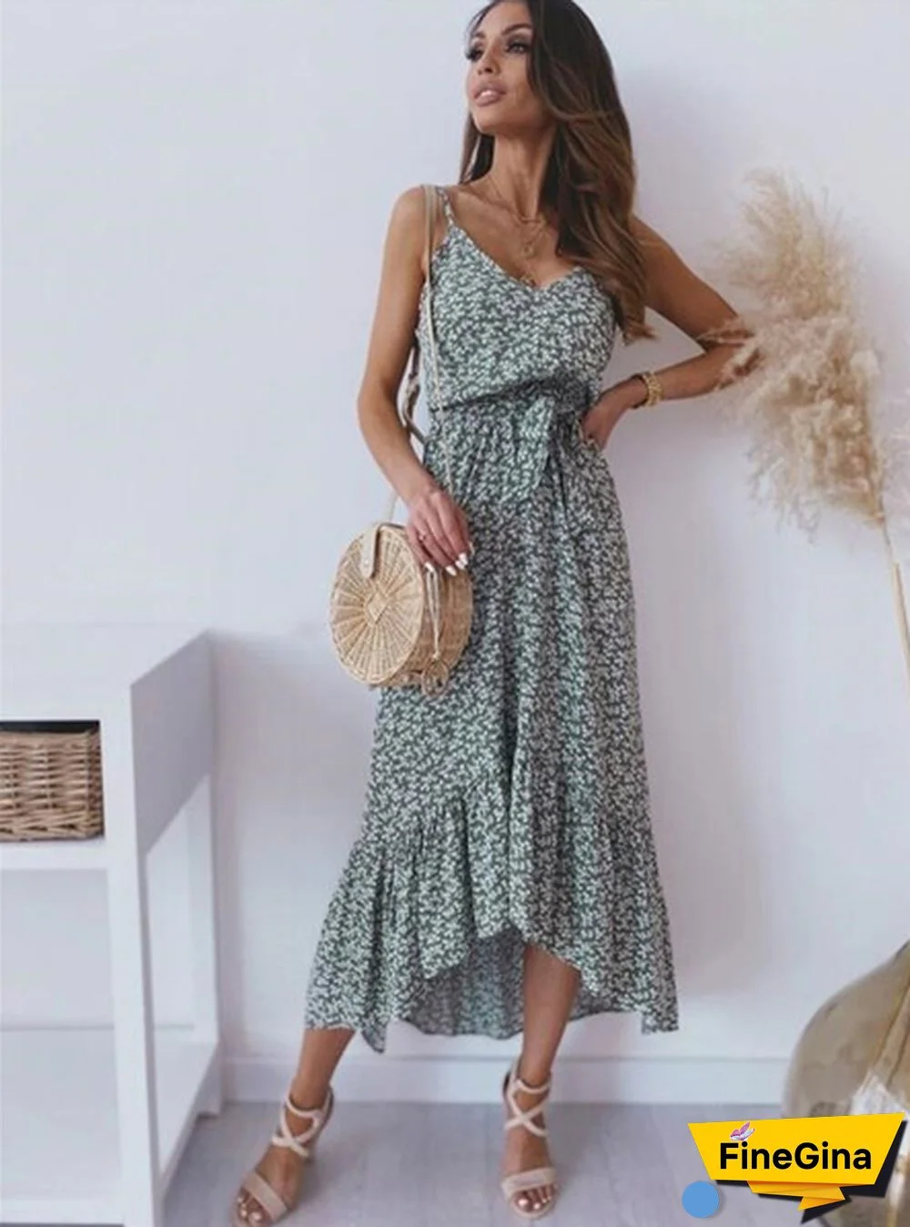 Women Fashion Backless Summer Long Dress Floral Printed Spaghetti Strap Bohemian Maxi Dresses