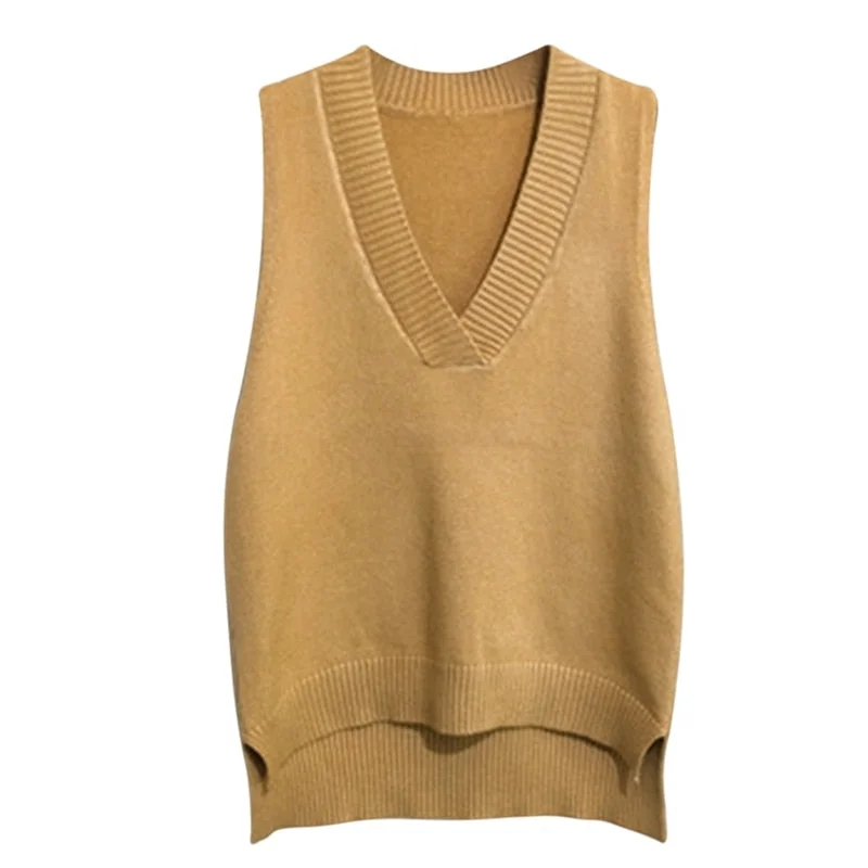 Muyogrt V-neck Knitted Vest Women's Sweater Autumn And Winter 2021 Korean Loose Wild Sweater Vest Sleeveless Sweater Jumpers
