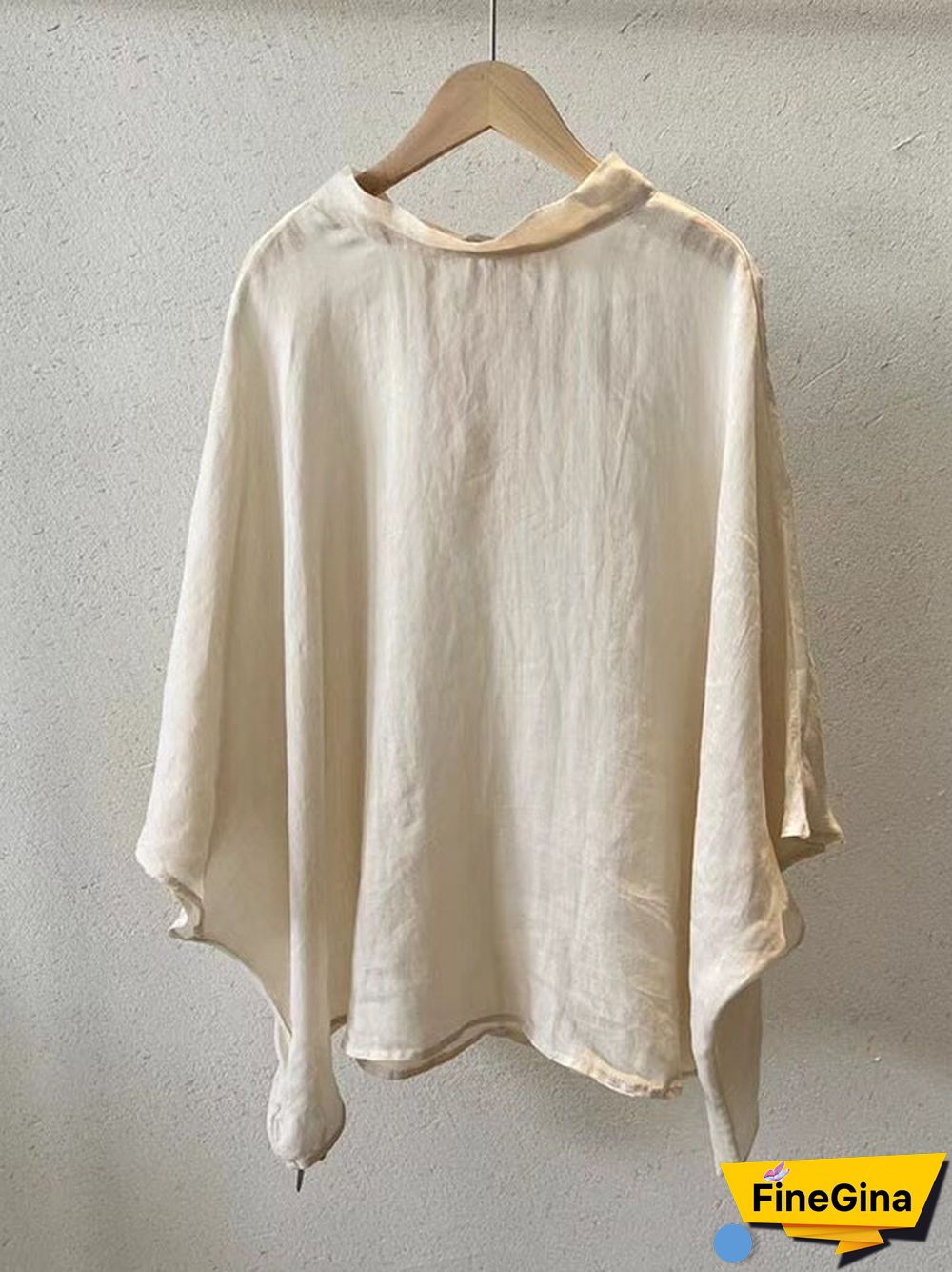 Batwing Sleeves Loose Lace-Up See-Through Solid Color Stand Collar Shirts Tops