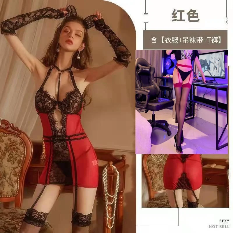 Churchf Insight Sexy Transparent Tender Strapped Garter Passion Clothes Seduction Uniform Passion Set