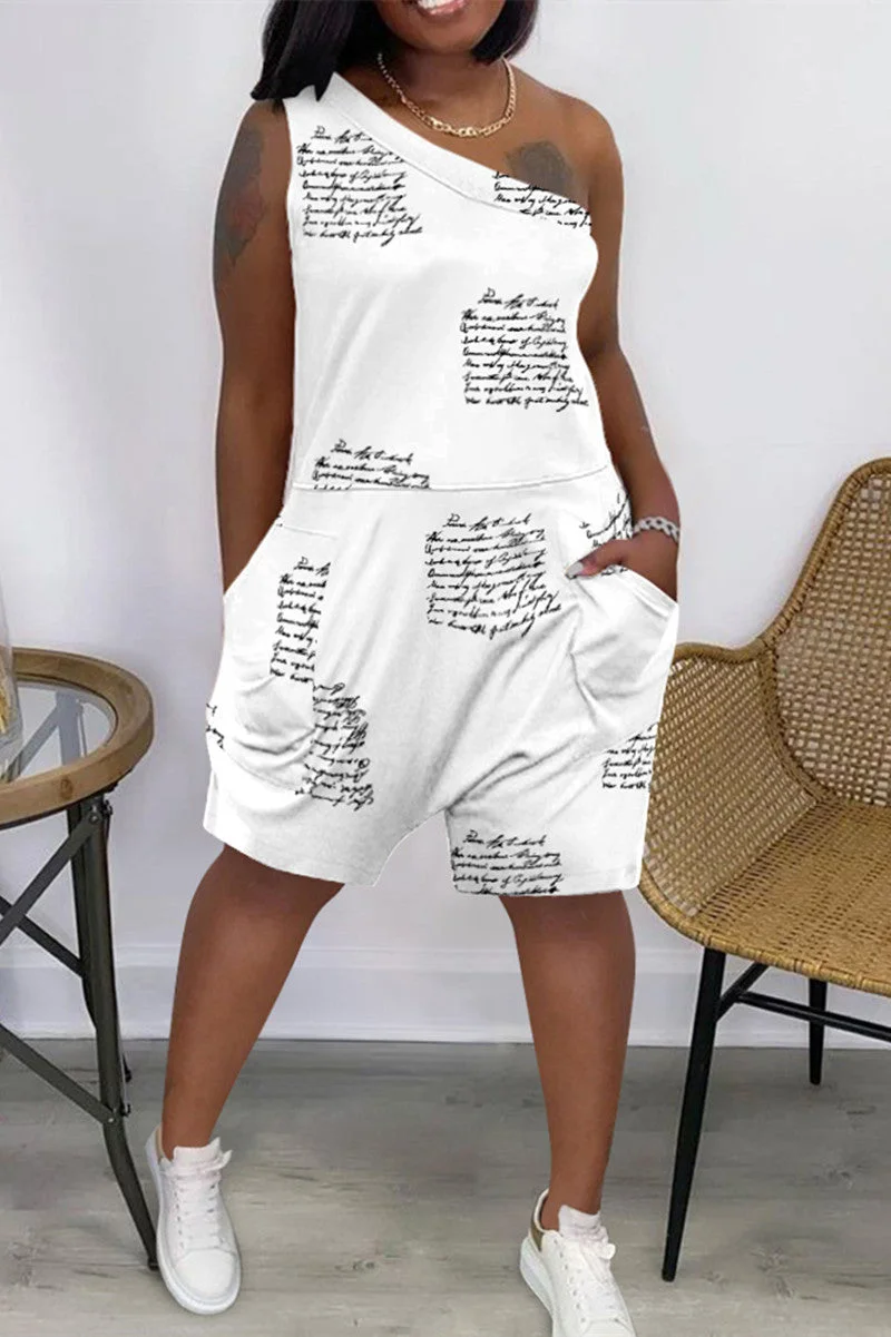 Fashion Casual Print Backless Oblique Collar Regular Romper