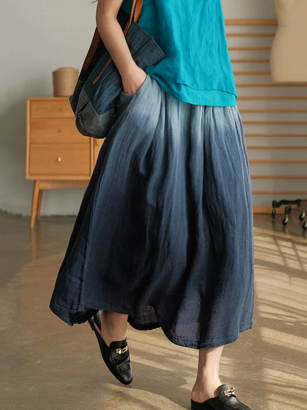 Casual Linen Gradient A-Line Skirt