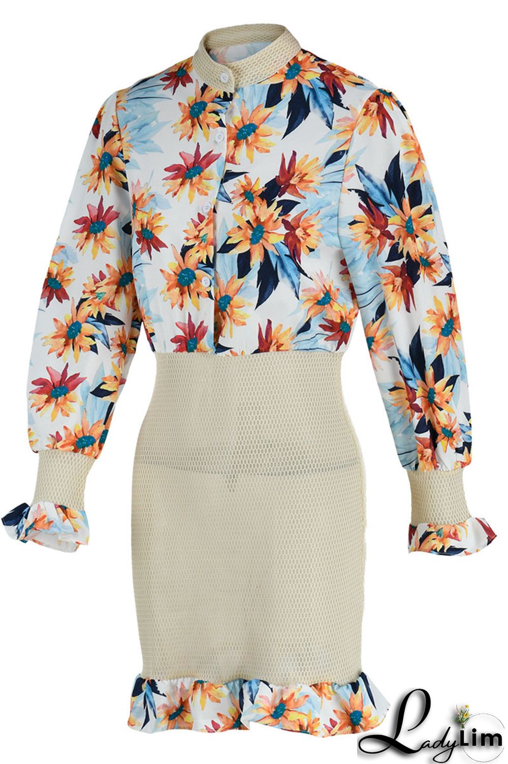 Red Fashion Casual Print Split Joint Buckle Flounce Fold Stringy Selvedge Mandarin Collar Dresses