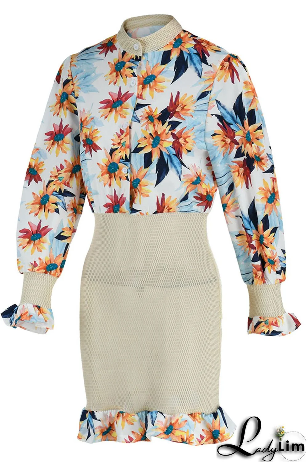 Red Fashion Casual Print Split Joint Buckle Flounce Fold Stringy Selvedge Mandarin Collar Dresses