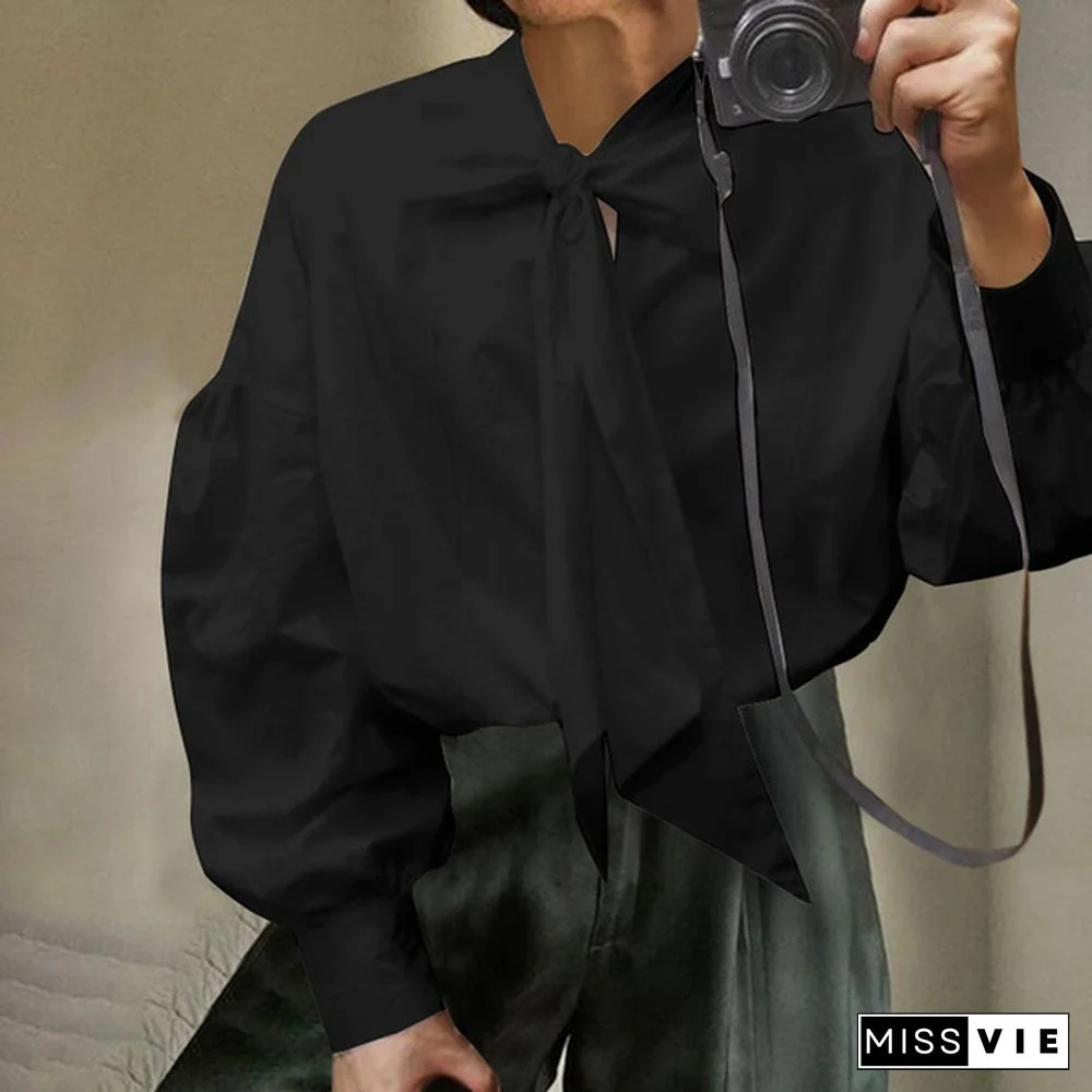 New Men Loose Long Sleeve Tie Blouse Dress Solid Color Clubwear Retro Shirts Tops