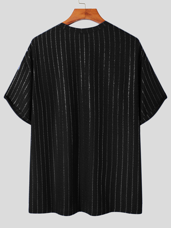 Aonga - Mens Knitted Shiny Stripe Short Sleeve T-ShirtJ aonga
