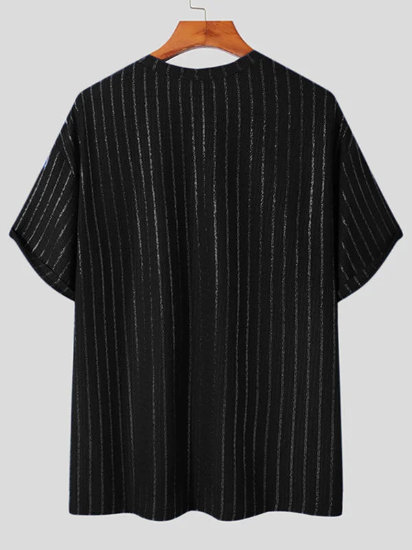 Aonga - Mens Knitted Shiny Stripe Short Sleeve T-ShirtJ aonga