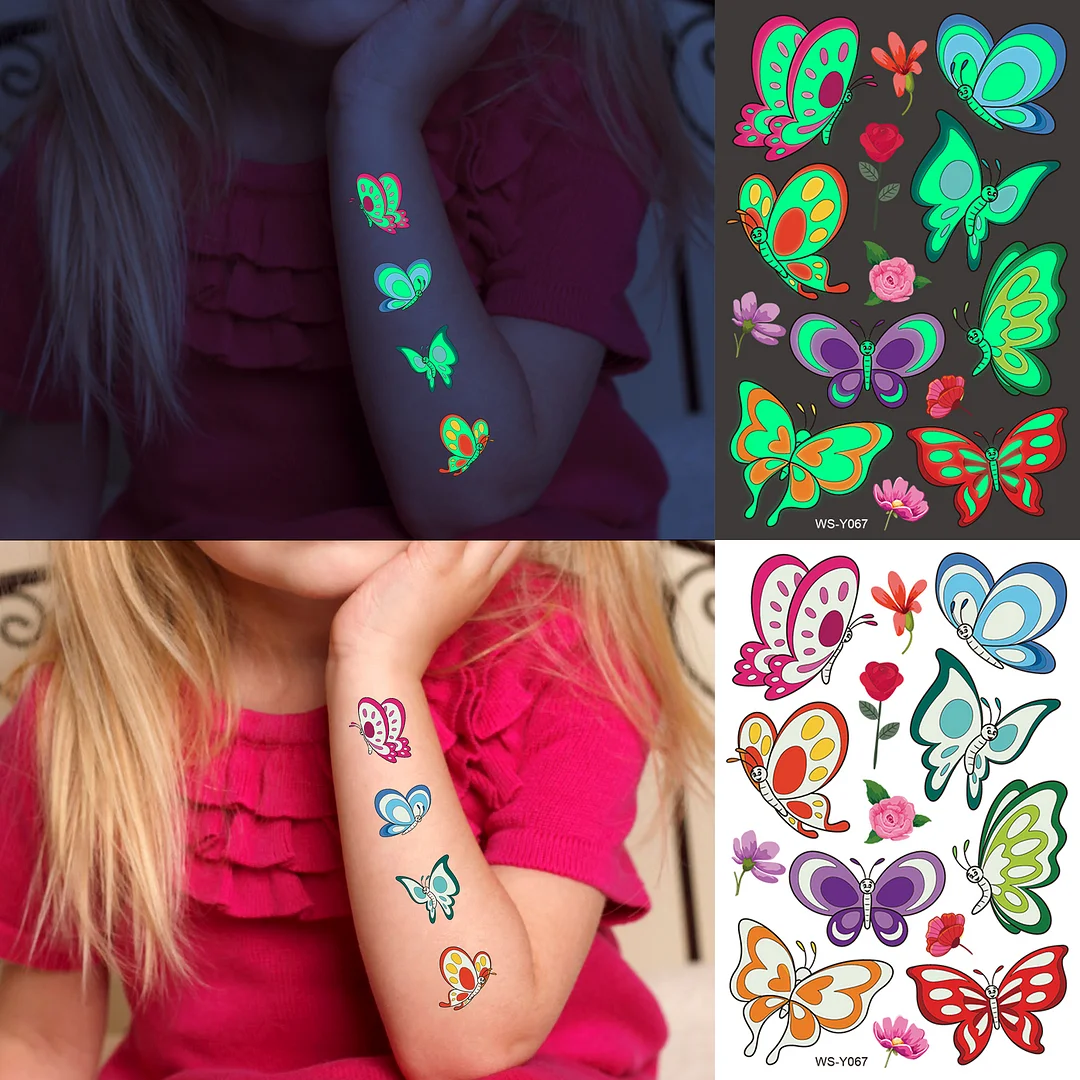 Sdrawing Glow In The Dark Temporary Tattoos For Kids Boys Kids Fake Luminous Tattoo Flash Animal Cartoon Party Favor Set Glowing Zoo