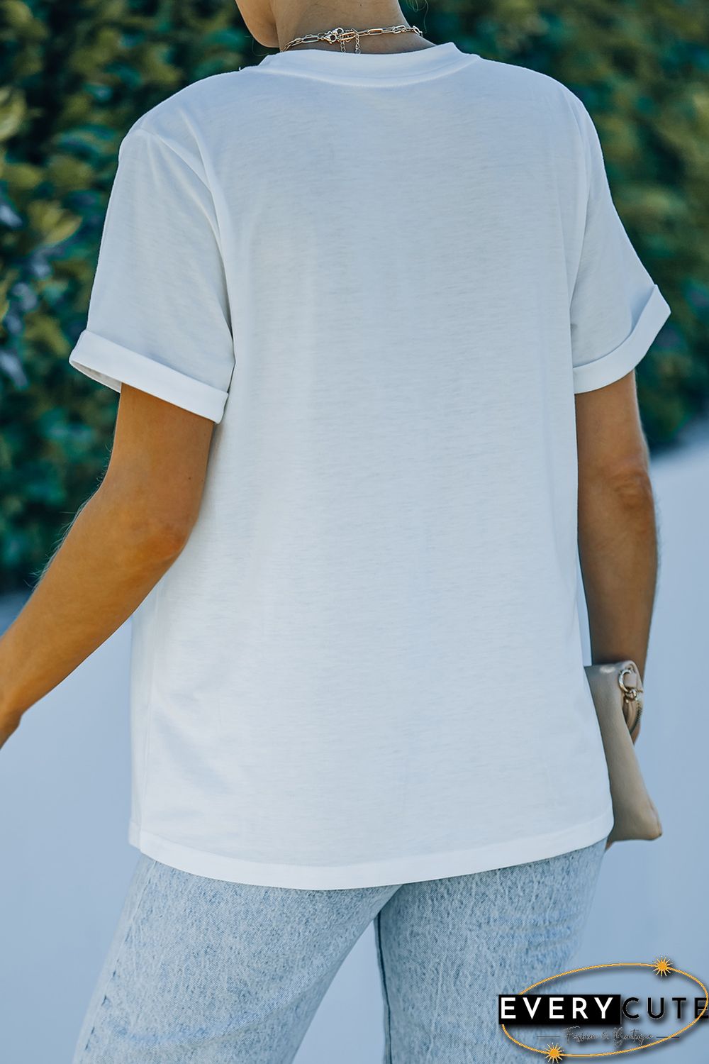 White Sun Moon Face Print Short Sleeve Graphic T-shirt