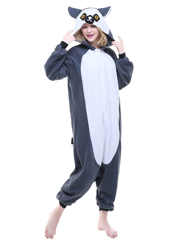 Halloween Costume Animal Kigurumi Pajama Lemur Onesie Flannel Adults Unisex Animal Sleepwear  Novameme