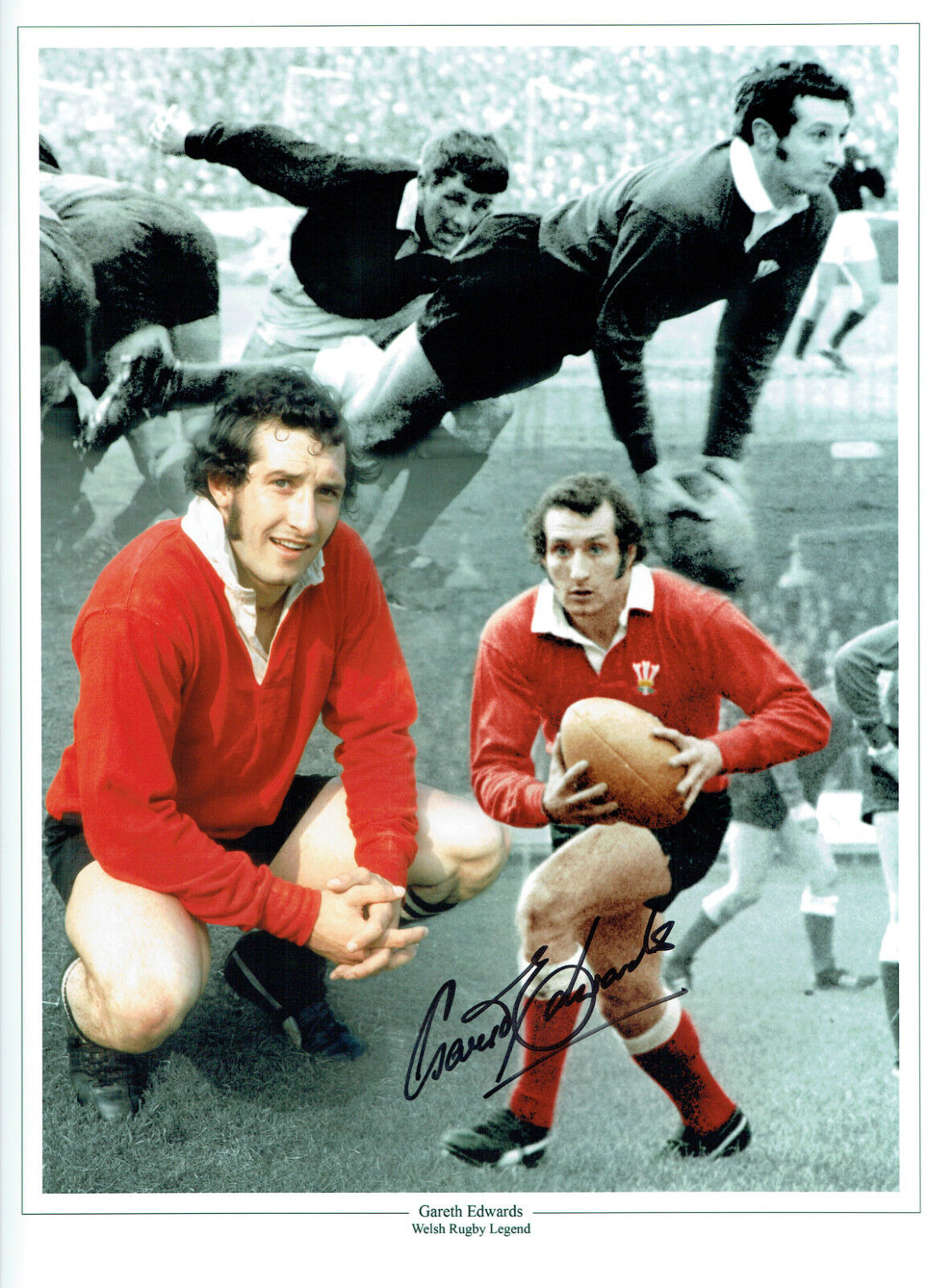 Gareth EDWARDS Signed Autograph 16x12 Wales Welsh RUGBY Montage Photo Poster painting AFTAL COA