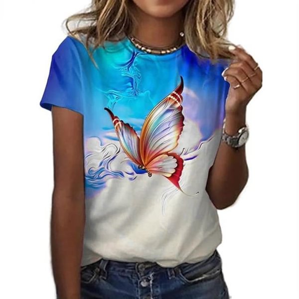 XS-8XL Summer Clothes Women's Fashion Casual O-neck Short Sleeved Tops Ladies Butterfly Printed Blouses Loose T-shirts Plus Size Cotton Shirts - Shop Trendy Women's Clothing | LoverChic
