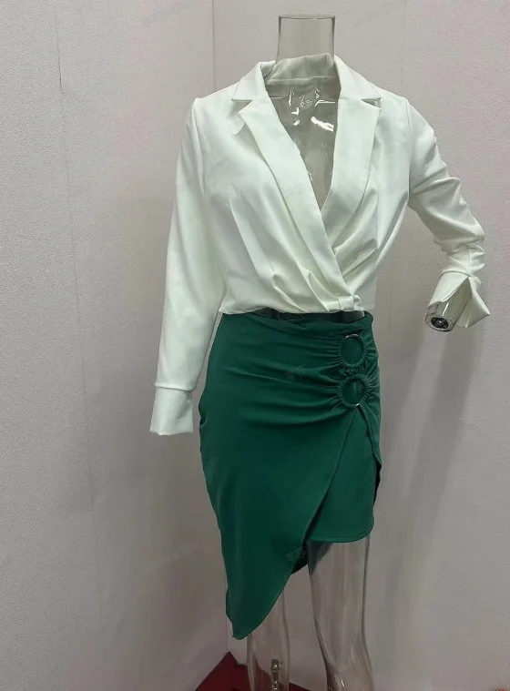 Ueong Ueong 2024 New Solid Color Low Collar Skirt Suit High-Waisted Skirt Two Sets Of Women