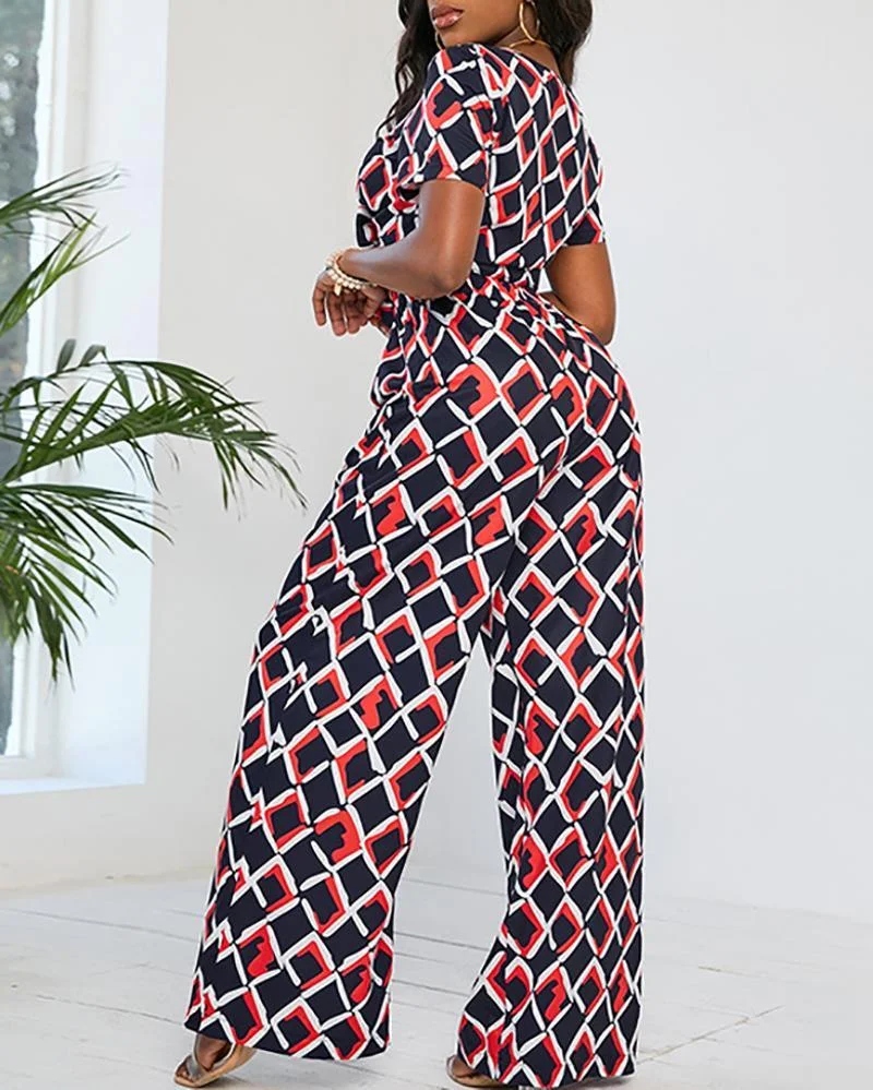 Casual geometric print two-piece suit