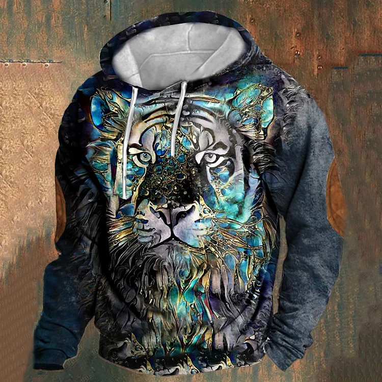 Comstylish Men's Retro Casual Tiger Print Hoodie