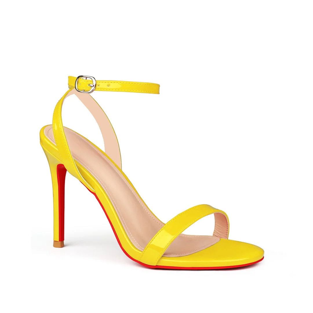 100mm Women's Sandals Round Open Toe Red Bottom Ankle Straps Pumps-MERUMOTE