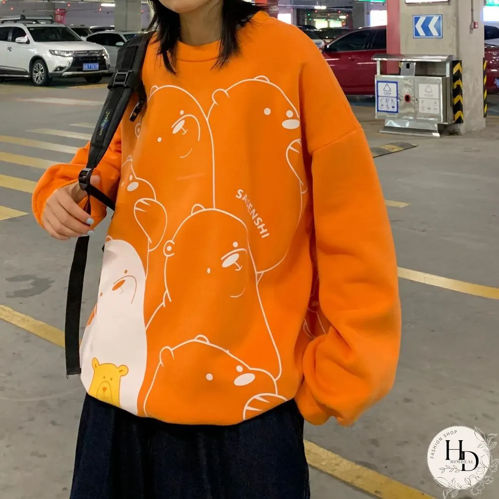 Womens Sport Shirt Spring Kpop Loose Long-Sleeved Coat Student Cartoon Print Top Harajuku