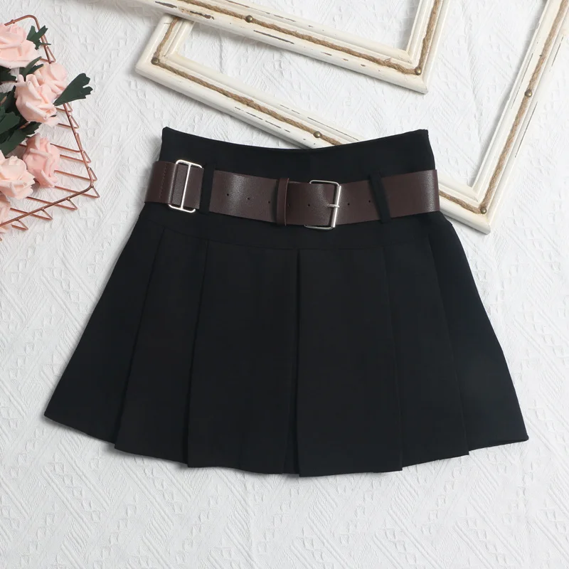 Uveng Real Shooting With Belt 100-Folded Skirt 2023 Summer Korean Version Of Small Man Short Skirt High-Waist A Word Umbrella Skirt 8282