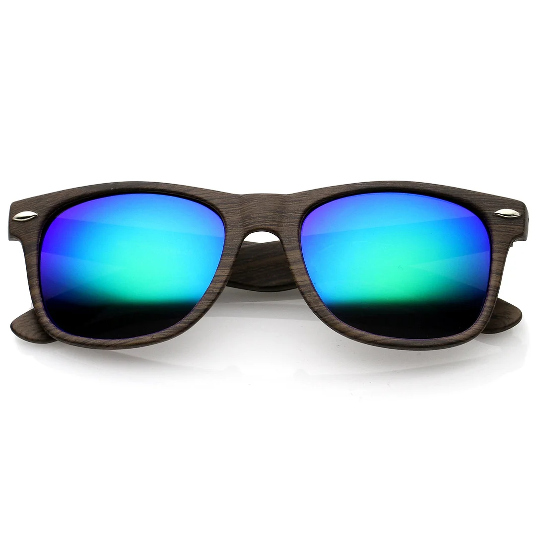 Classic Wood Printed Colored Mirror Square Lens Horn Rimmed glasses 54mm