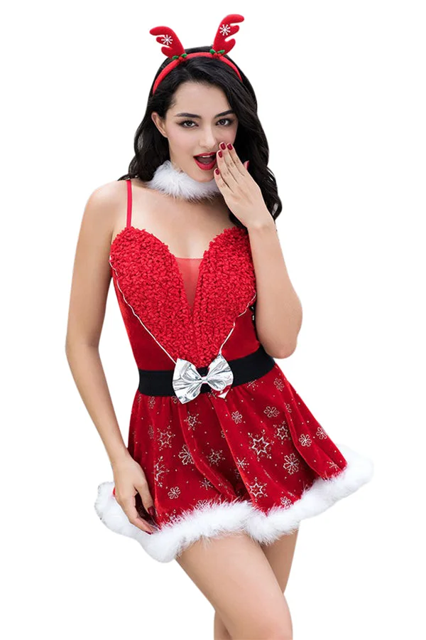 Sexy Miss Santa Mini Dress Christmas Costume Red-elleschic