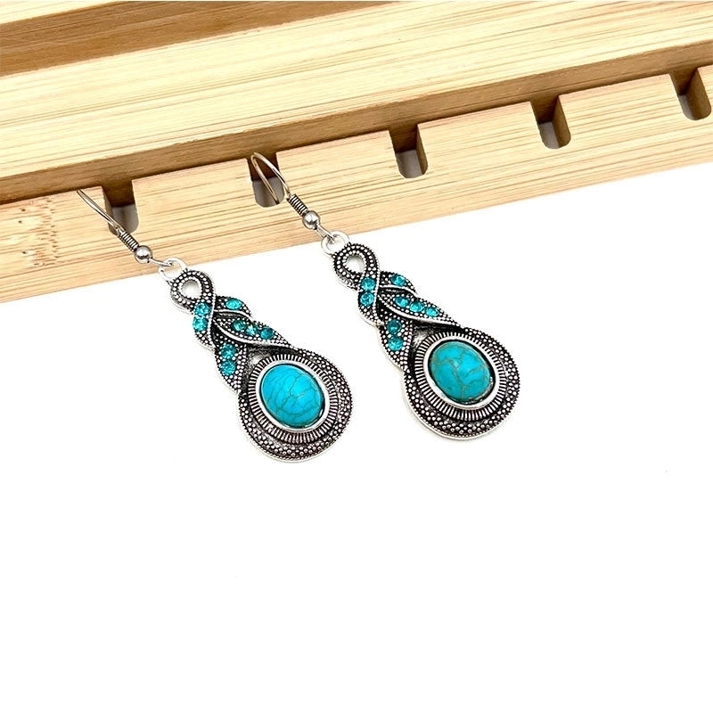New  Hot Sale Turquoise Earrings Suit Women’s Bohemian Retro Personalized Ethnic Style Alloy Earrings