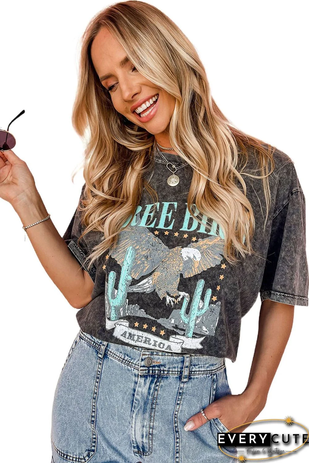 Black Western Landscape Free Bird America Graphic Tee