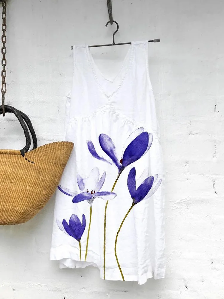Floral Print V Neck Loose Dress