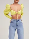 Solid Color Puff Sleeves Long Sleeve Backless T-Shirt Top
