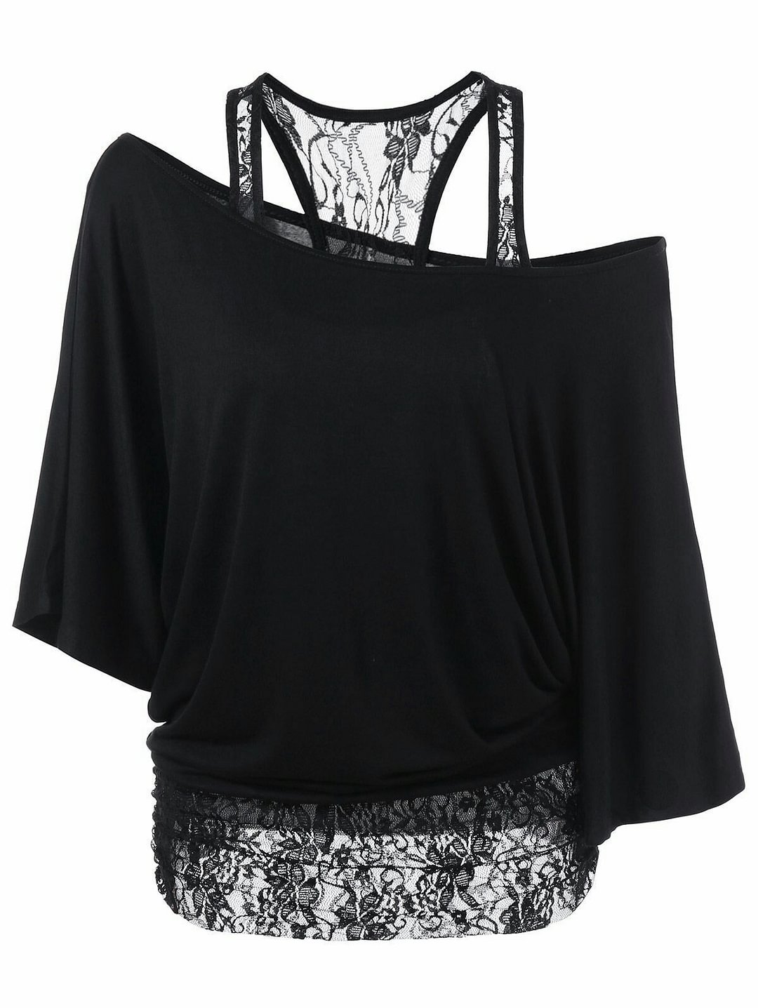 Batwing Sleeve Plus Size Fake Two Pieces Short Top