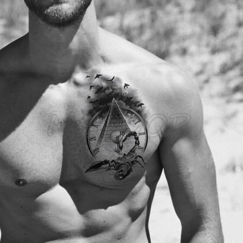 Temporary Tattoo Stickers Scorpion Pyramid Roman Bell Fake Tatto Waterproof Tatoo Back Leg Arm Belly Big Size for Women Men Girl