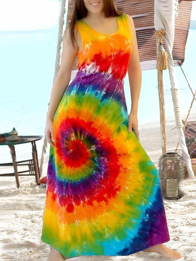 Tie Dye Rainbow Swirl Maxi Dress Zaesvini