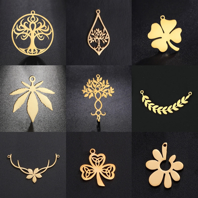 1 Piece 304 Stainless Steel Celtic Knot Maple Leaf Tree Pendant