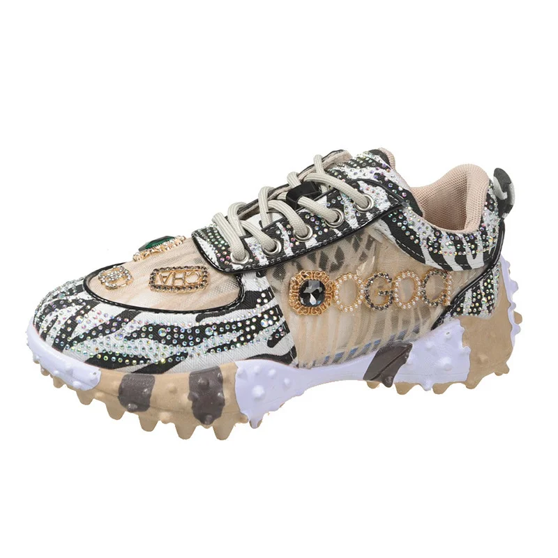 Wongn Wongn Shoes Female 2023 European Goods Hot Style Shoes New Summer Breathable Single Shoes Thick Sole Recreational Sports Water Diamond Net Shoes