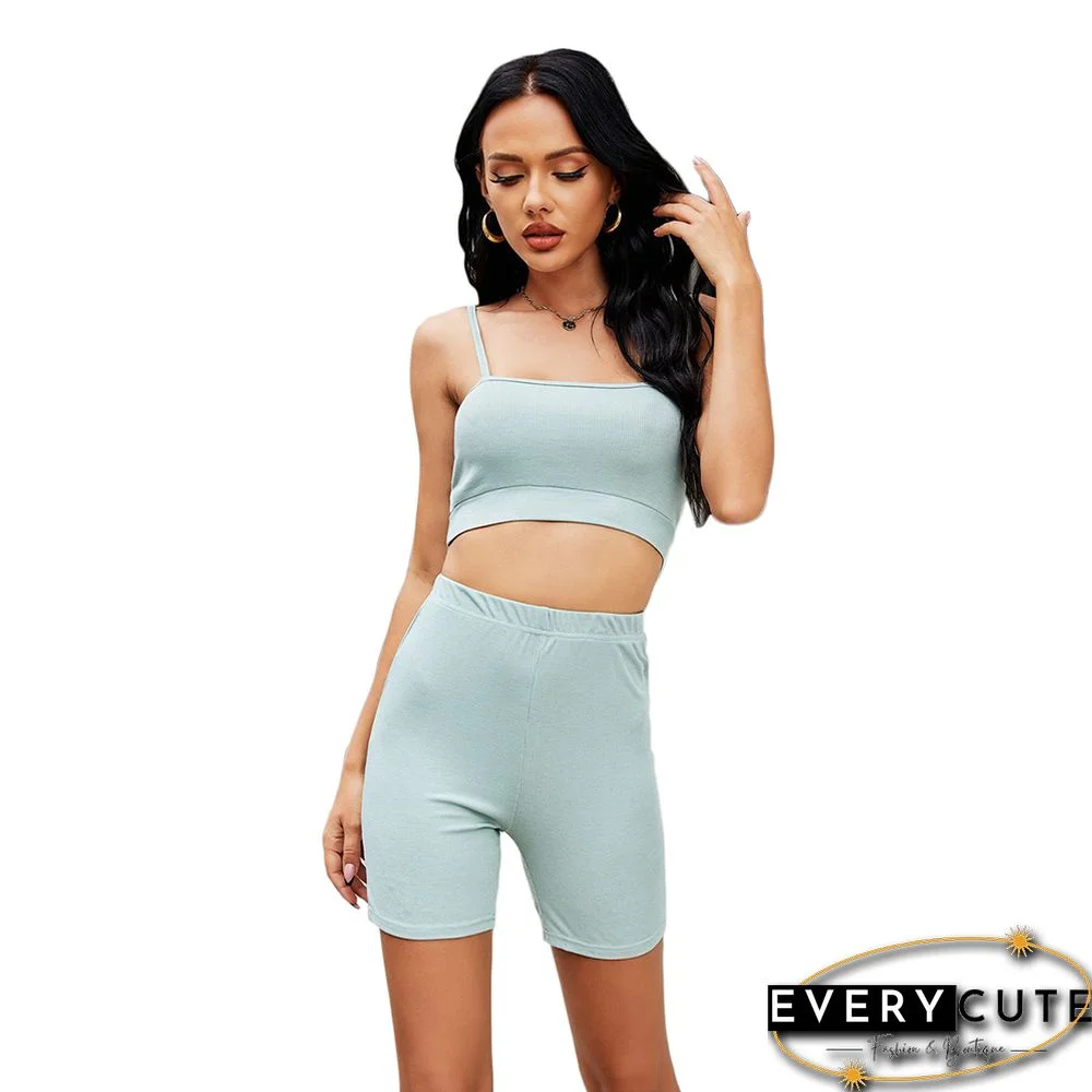 Light Green Spaghetti Straps Crop with Shorts Loungewear