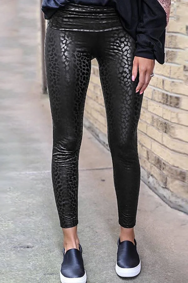 Fashion Printed Skinny Leather Pants