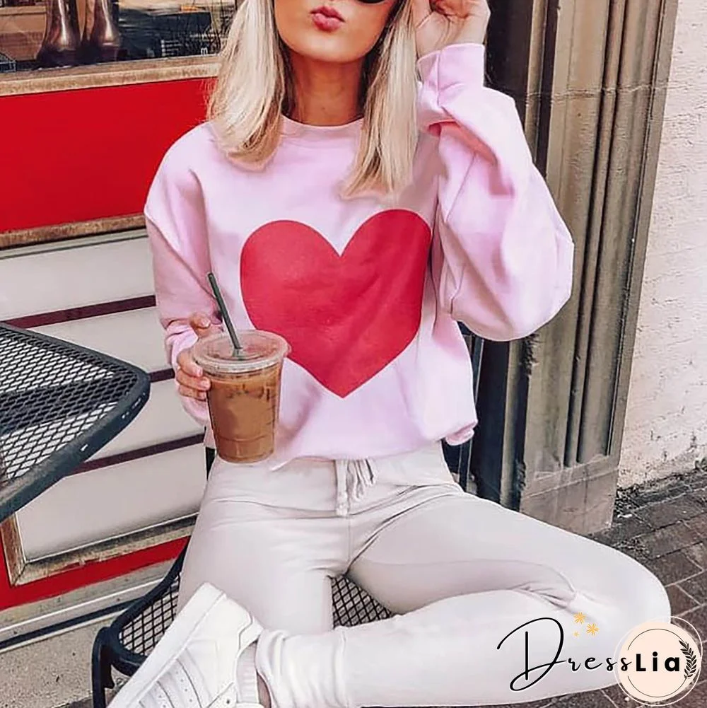 Women's Red Heart Valentine's Day Print Casual Sweatshirt