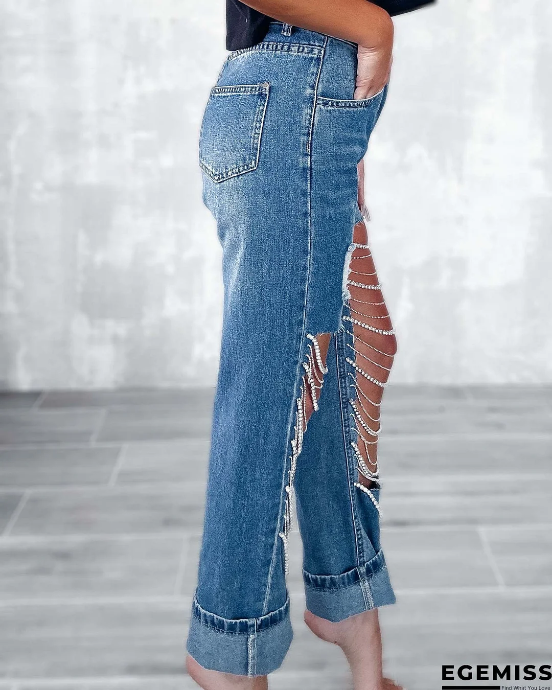 Baby Blue Street Solid Bandage Buttons High Waist Regular Denim | EGEMISS