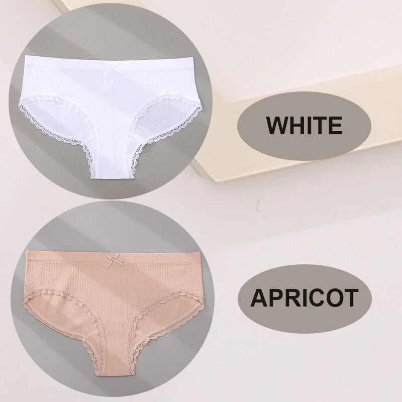 FINETOO 2PCS/Set M-2XL Women Seamless Sexy Panties Cute Bownot 6 Solid Color Girl Underwear Briefs Lingerie Underpant Lace Panty