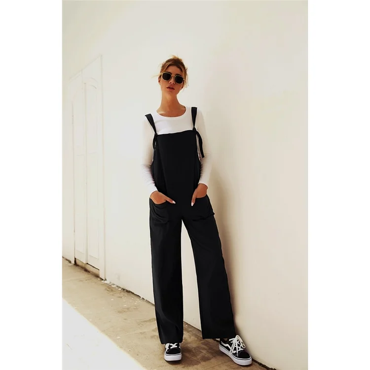 Casual Loose Solid Color Sleeveless Pockets Jumpsuits