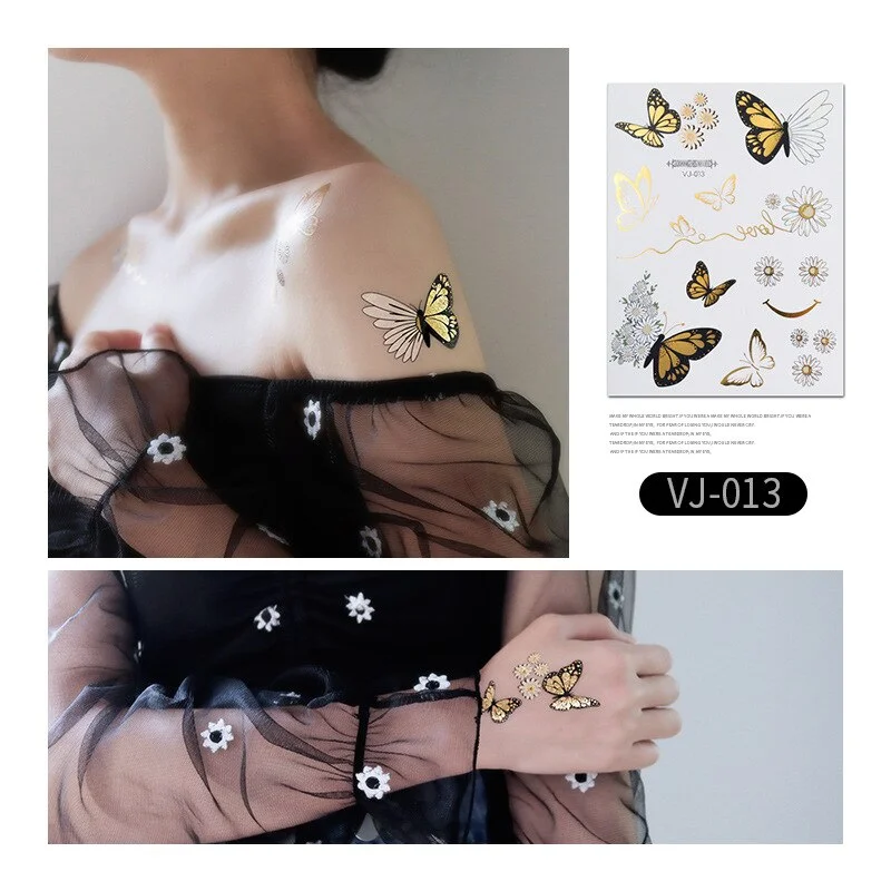 12 Kinds Bronzing Tattoo Butterfly Disposable Shiny Party Makeup Sticker Women Temporary Body Art Summer Waterproof
