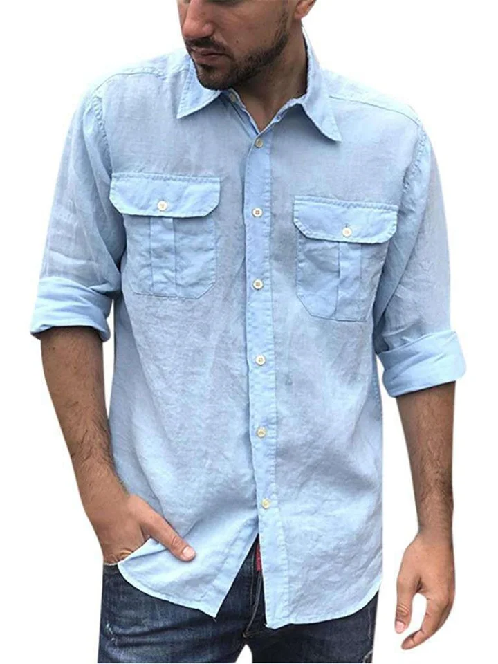 Men's Cotton Linen Material Long-sleeved Shirt Casual Men's Top White Blue Black Khaki Color-Cosfine