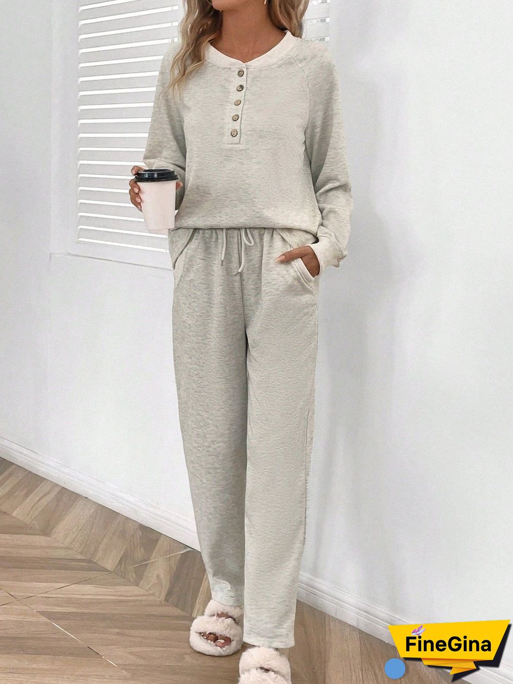 Comfy V-Neck Plain Two Piece Set