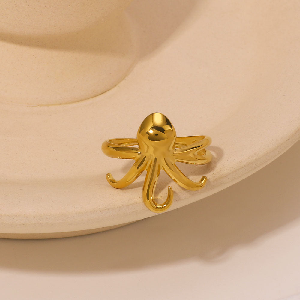 Titanium Steel Simple Rings Female Niche Three-Legged Octopus Design Stainless Steel Jewelry Ring